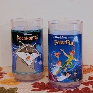 1994–95 Burger King Disney Collector Tumblers Peter Pan Pocahontas Meeko Set Vtg